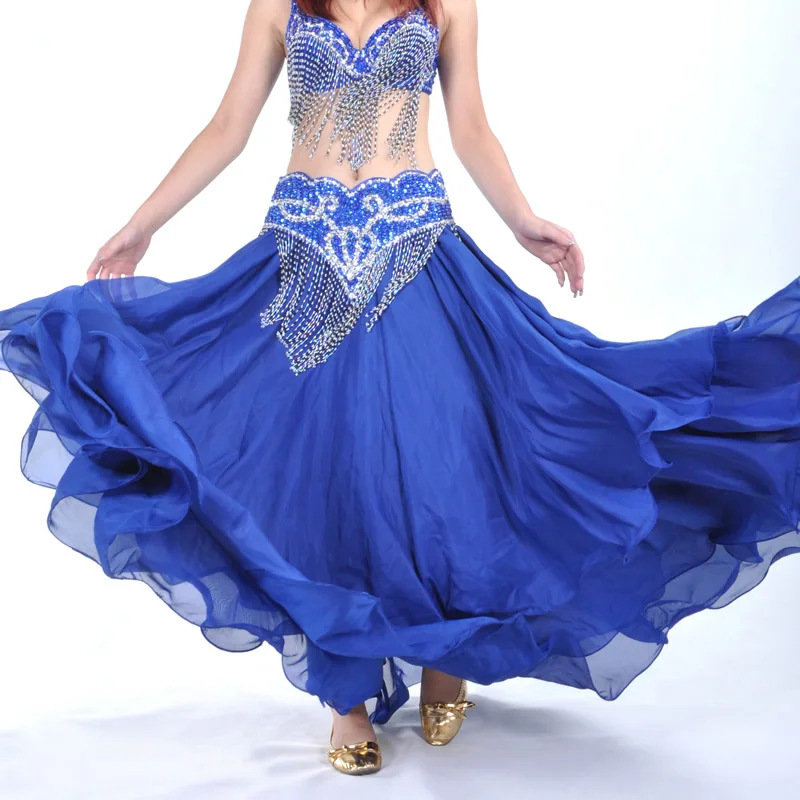 Belly Dance 12เมตรขนาดใหญ่กระโปรงสามชั้นสามชั้นชีฟองCurling Belly Dance High-Endกระโปรงไม่มีเข็มขัดเอว