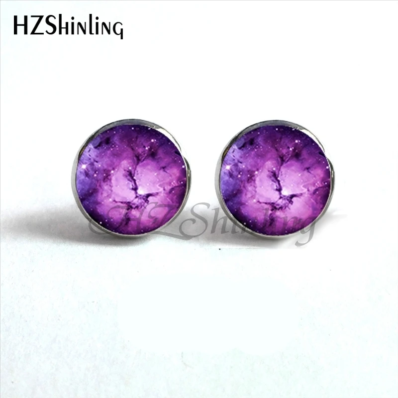 NES-0090  Galaxy Nebula Stud Earrings Outer Space Ear Studs Astronomy Jewelry Nebula Glass Dome Earrings For Women HZ4