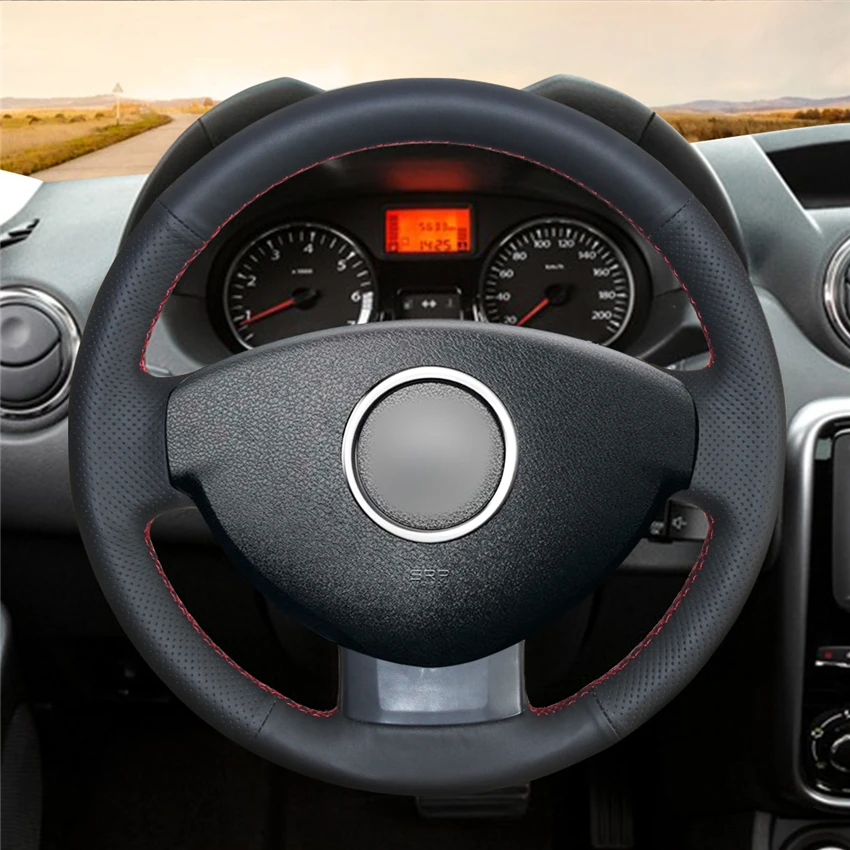 MEWANT Black Artificial Leather Steering Wheel Cover for Renault Duster Dacia Dokker Lodgy Logan Sandero 2010 2011-2013-2017