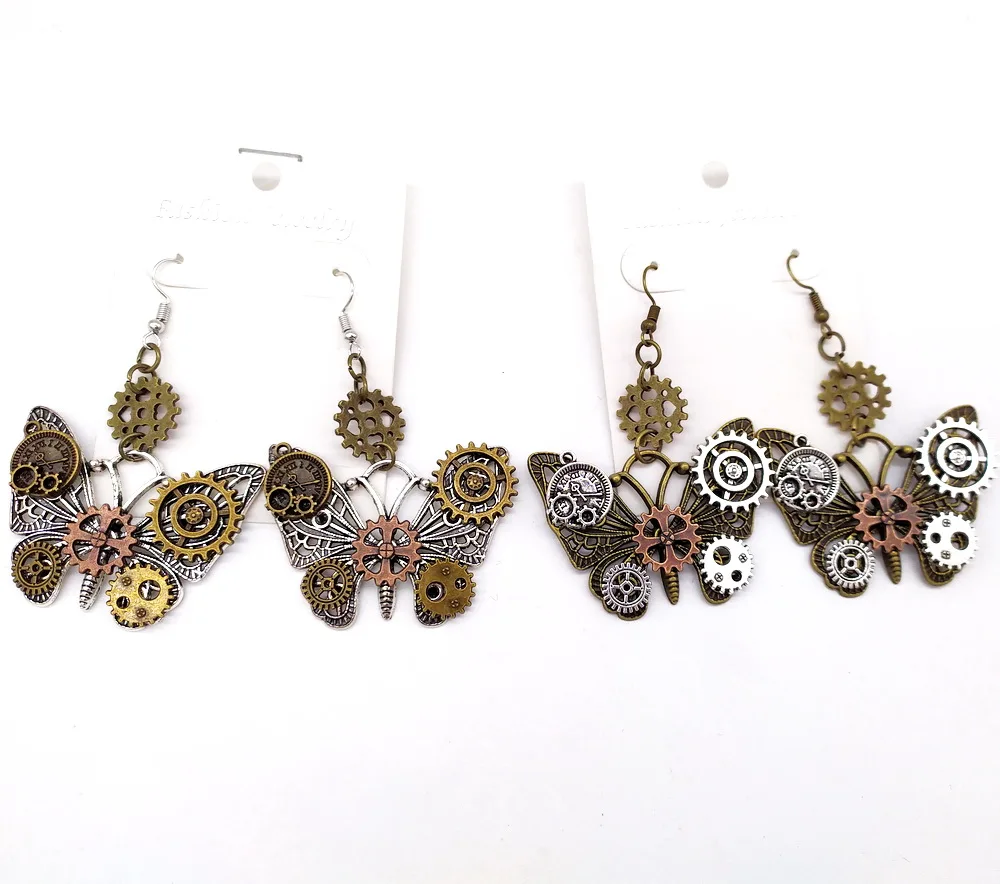 Very Popular Butterflies Steampunk Gears Women`s Drop Earrings