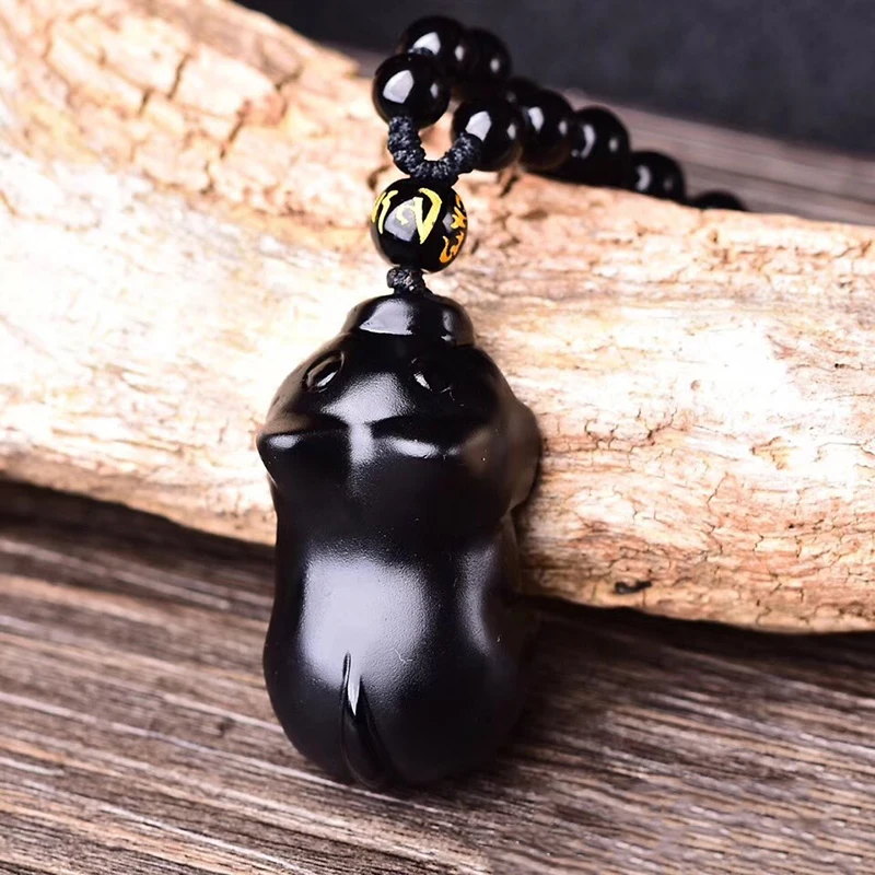 Wholesale Genuine Black Natural Obsidian Stone Necklace Meng Pig Amulet Pendants Longevity for Men Women Zodiac Fashion Jewelry