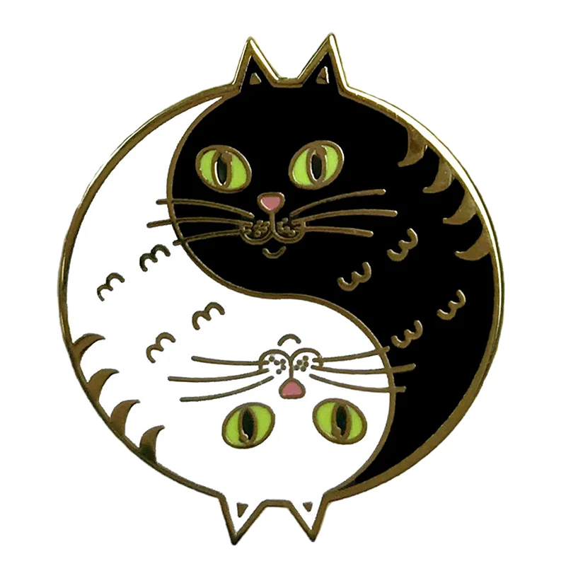 Cats Intertwined Black and White Timeless Enamel Pin Badge