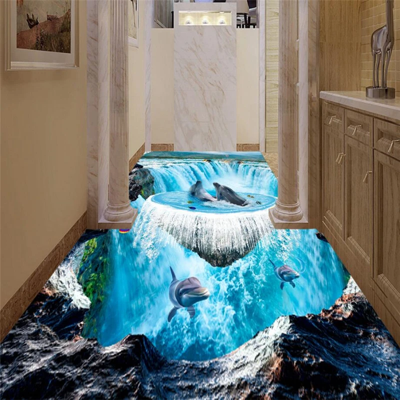 beibehang Custom Photo Floor Painting 3D Cliff Falls Ocean Bathroom Walkway 3D Floor Waterproof Wear Resistant Home Decoration