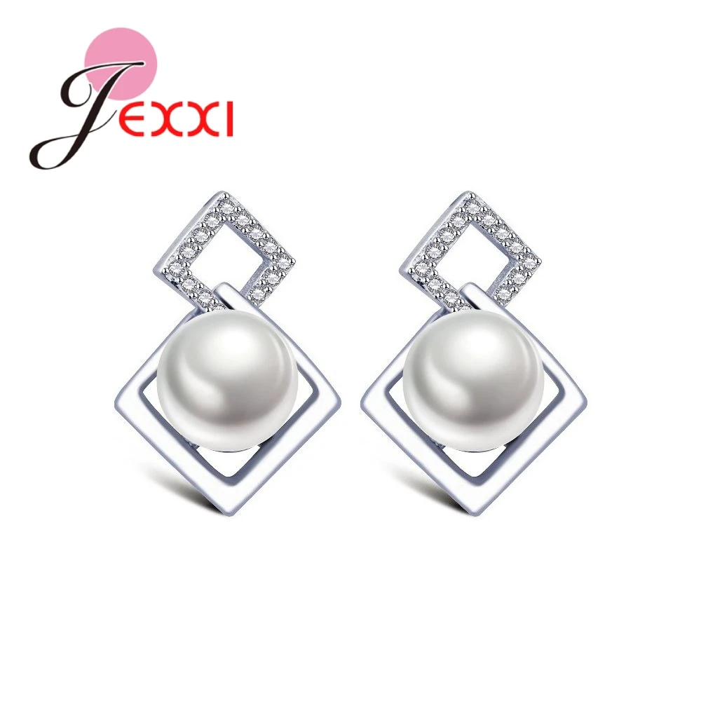 

Brand Top Selling Elegant Pearls With Crystals Design 925 Sterling Silver Color Stud Earrings Trendy Jewelry For Women Ladies