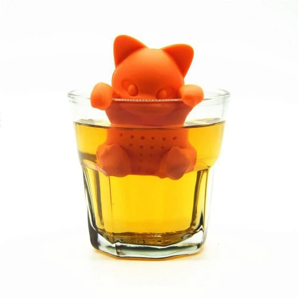 Set of 2pcs Pink and Orange Food Grade Plutus Lucky Cat Silicone Tea Infuser Strainers Filter