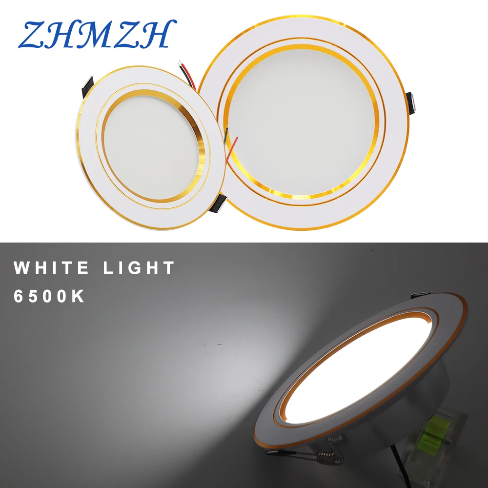 AC220V LED typu Downlight wpuszczany okrągły złoty sufit światła 5W 9W 12W 15W 18W biały/ciepły biały aluminium LED lampa halogen Ultra cienki