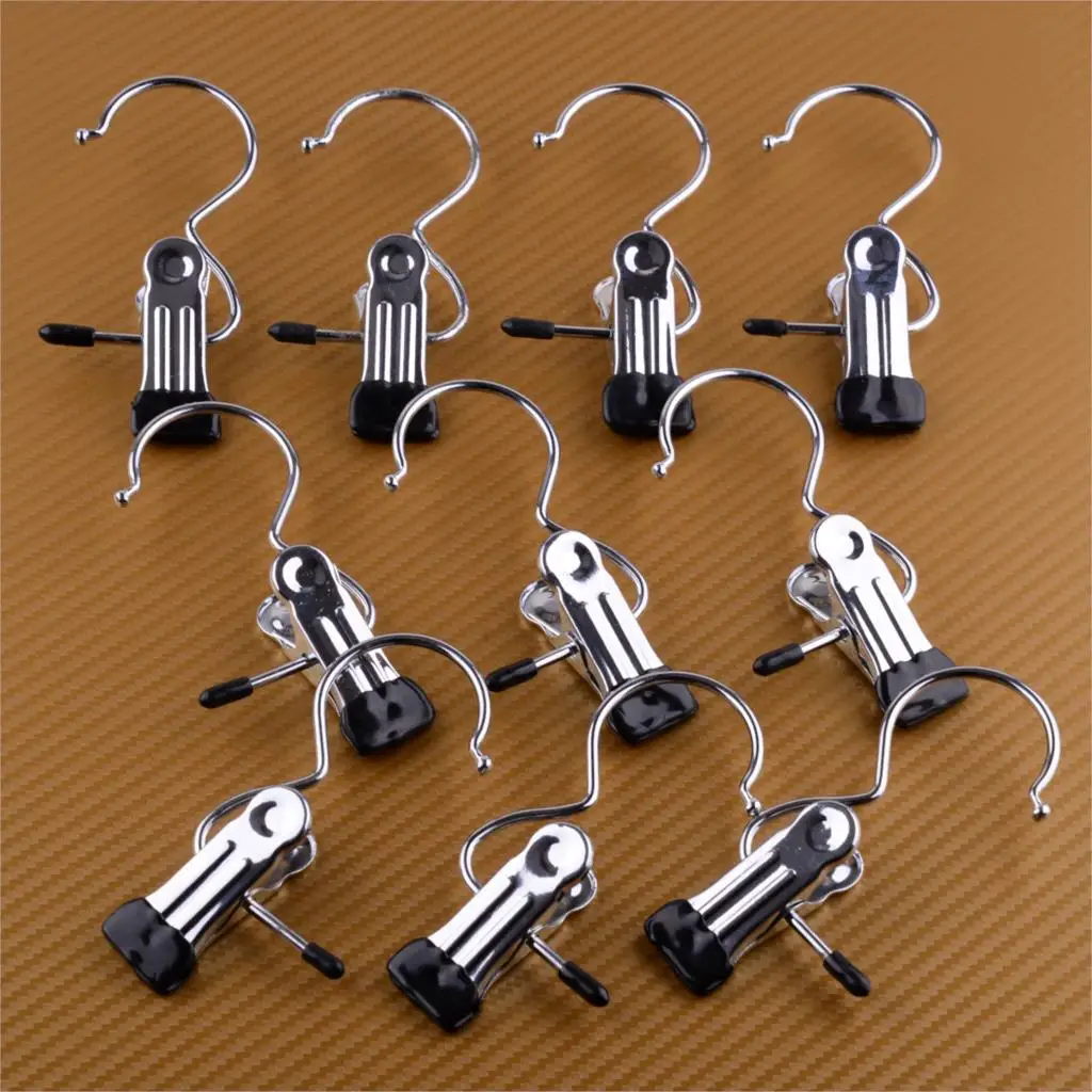 

LETAOSK 10pcs Portable Slip-resistant Laundry Metal Socks Travel Home Hook Clothes Pin Boot Shoes Hanger Hold Pants Clips