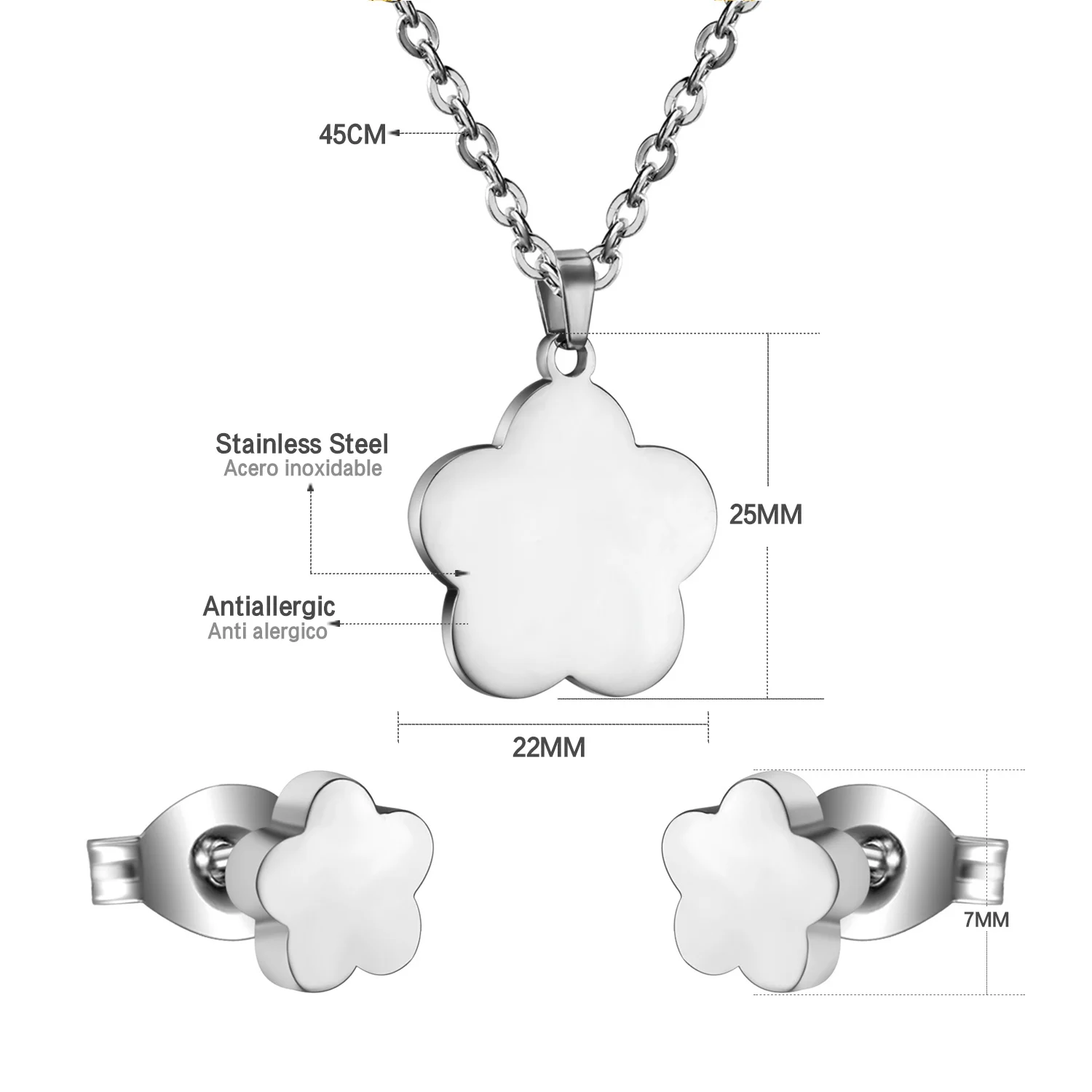 LUXUKISSKIDS Flower African Wedding Dubai Jewelry Set Earrings Pendant Necklace For Women Girls Stainless Steel Jewellery Sets