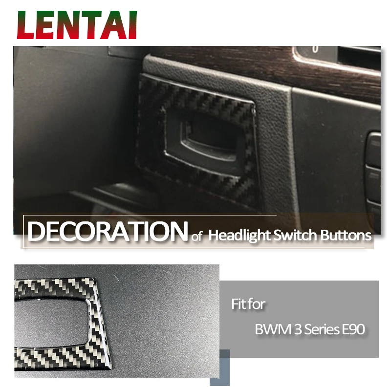 LENTAI Auto Car Styling Carbon Fiber Key Hole Ring Ignition Device Frame Stickers For BMW 3 Series E90 E92 2005-2012 Accessories