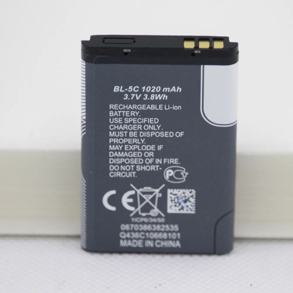 5pcs/lot 1020mah Mobile Phone Battery BL-5C For Nokia 1100 1110 1200 1208 1280 1600 2600 2700 3100 3110 5130 6230 6230i Battery