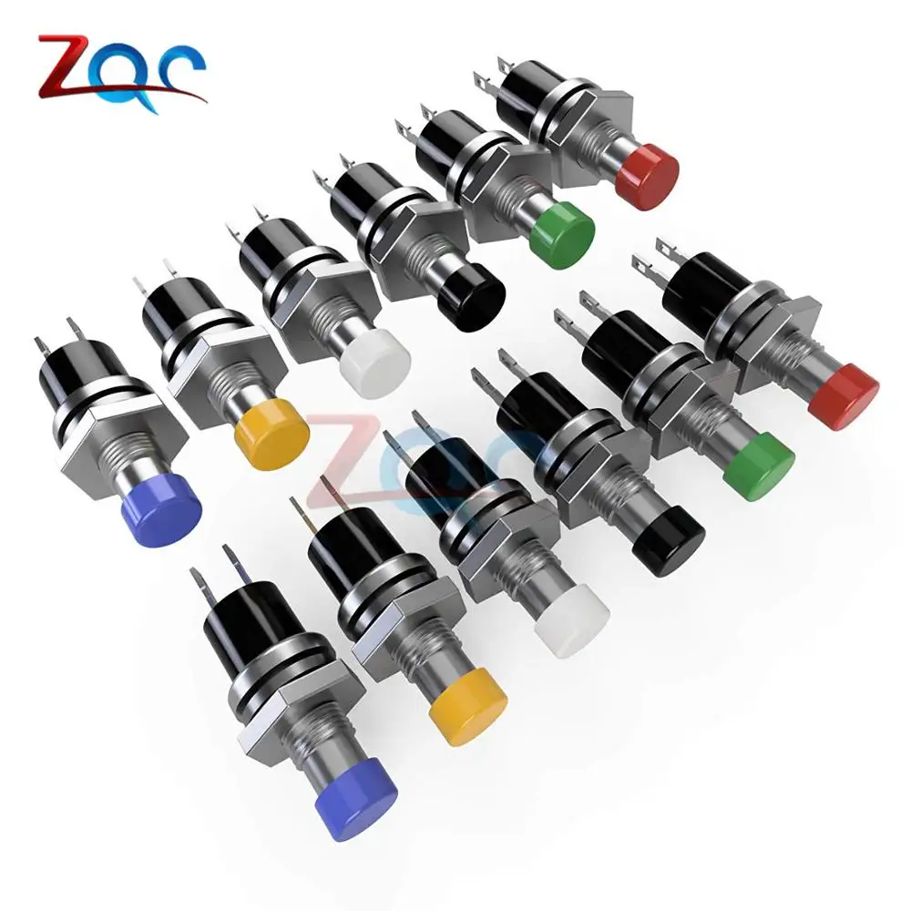 5Pcs PBS-110 2 Pins ON/OFF Push Button Switch Mini Lockless Momentary Switch for RC Toy Red Black Blue Yellow Green