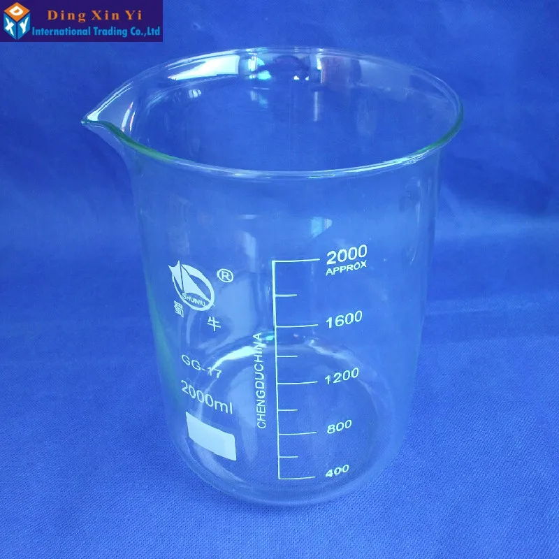 SHUNIU Glass beaker 2000ml,Lab beaker 2000ml,Low form with graduation and spout Boro 3.3 Glass Chinese famous brand