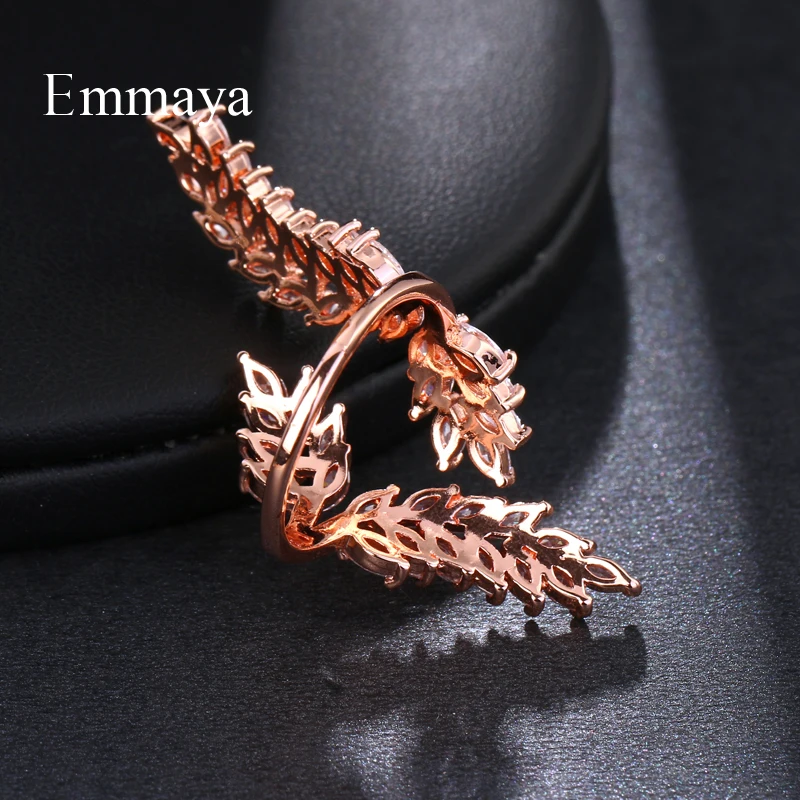 Emmaya Exquisite Shiny Leaf Shape Cubic Zircon Adjustable Ring for Women Gold Color Crystal Bague Gift Jewelry Party