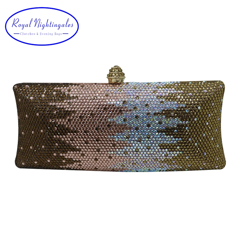 Royal ไนติงเกลใหม่แชมเปญหรูกระเป๋างานราตรีและ Clutches กับพลอยคริสตัลสำหรับสตรี Party แต่งงาน