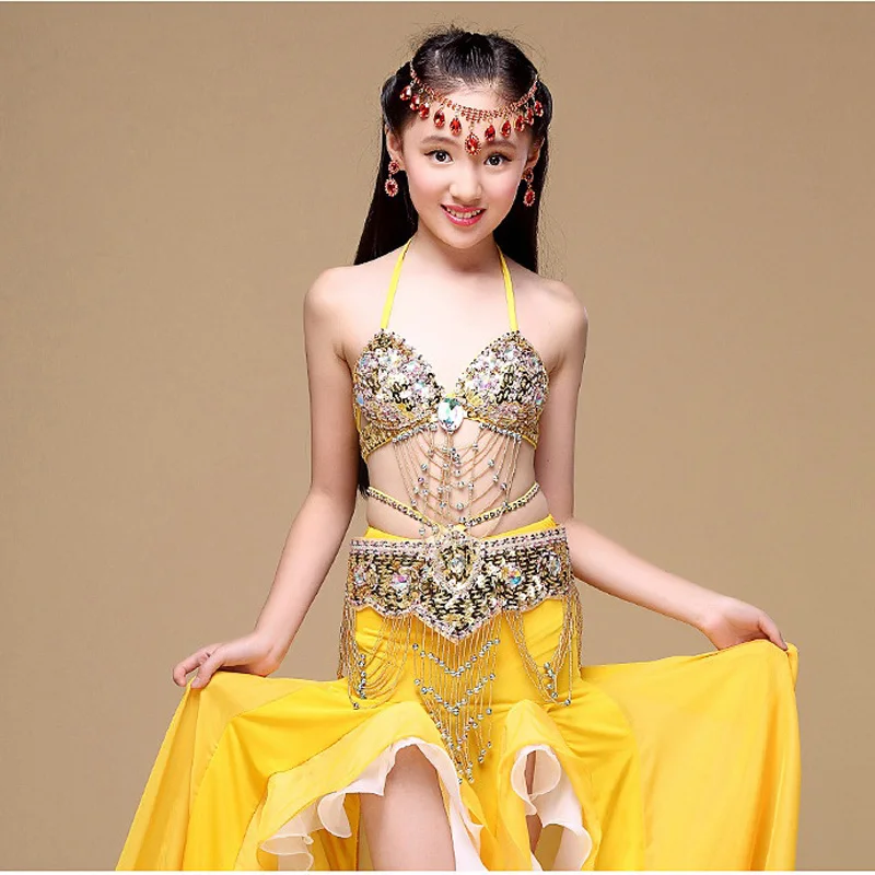 New High Quality Children Belly Dance Costumes 6 Colors Girls Belly Dance Outfit Costume Clothes (Bra+Belt+Dress) 3Pcs/set