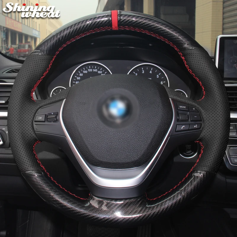 

Shining wheat Black Genuine Leather PU Carbon Fiber Steering Wheel Cover for BMW 316i 320i 328i 320d F20 F45 F30 F31 F34 F32 F33