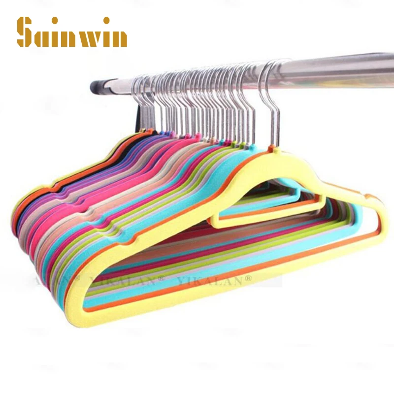 

Sainwin 10pcs/lot 40cm ABS Plastic Hangers for Clothes High Quality Magic Slip-resistant Flock Printing Hanger Clothes Rack