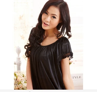 2014 New Arrival Sleepwear,Fashion Home Apparel Round Collar Female Silk Nightgowns,Hot Sale Lace Short Sleeves Women Nightwear