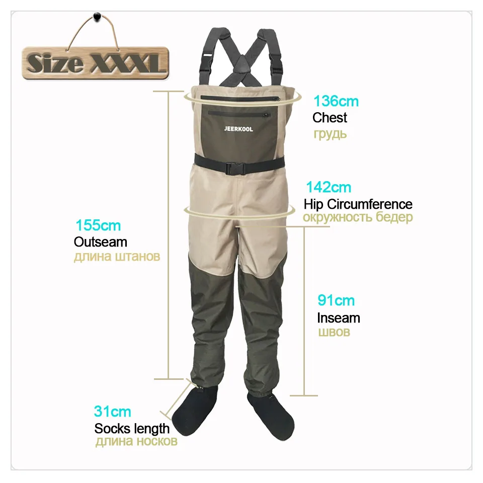 JEERKOOL Fly Fishing Waders Wading Pants Fishing Waders Pants Portable Chest Waterproof Overalls Boots Clothes Stocking Foot