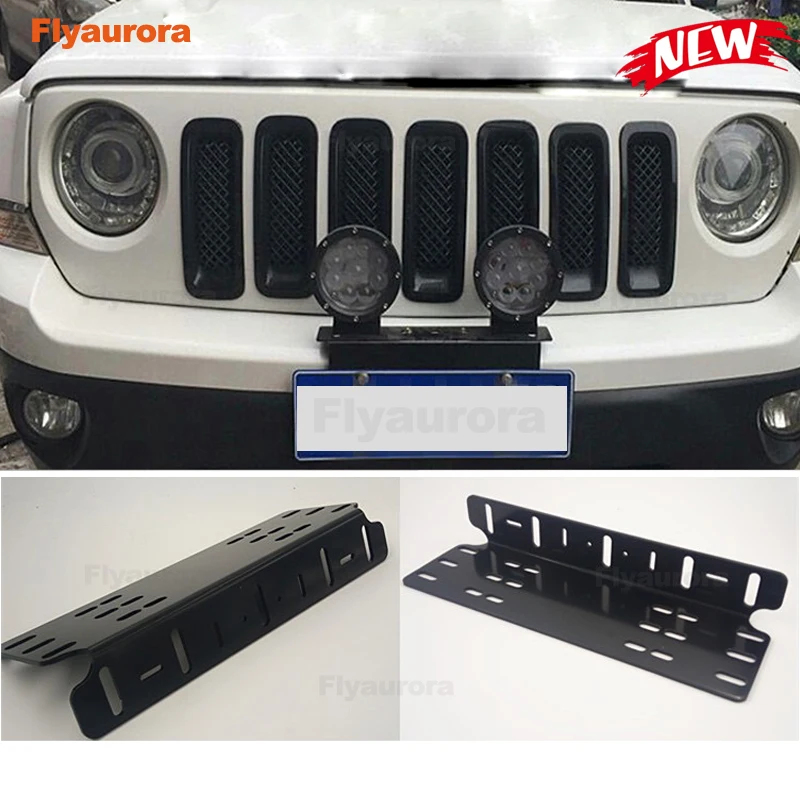 Universal Bull Bar Front Bumper License Plate Log Light Mount Bracket SUV Lamp Holder Off Road LED Light Bar Aluminum Flyaurora