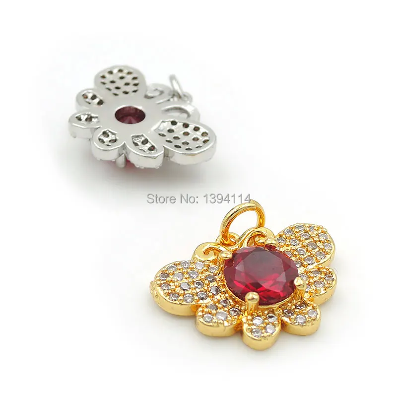 18*12*5mm Micro Pave Clear&Red CZ Butterfly Charm Fit For Making DIY Bracelets Or Necklaces Jewelry