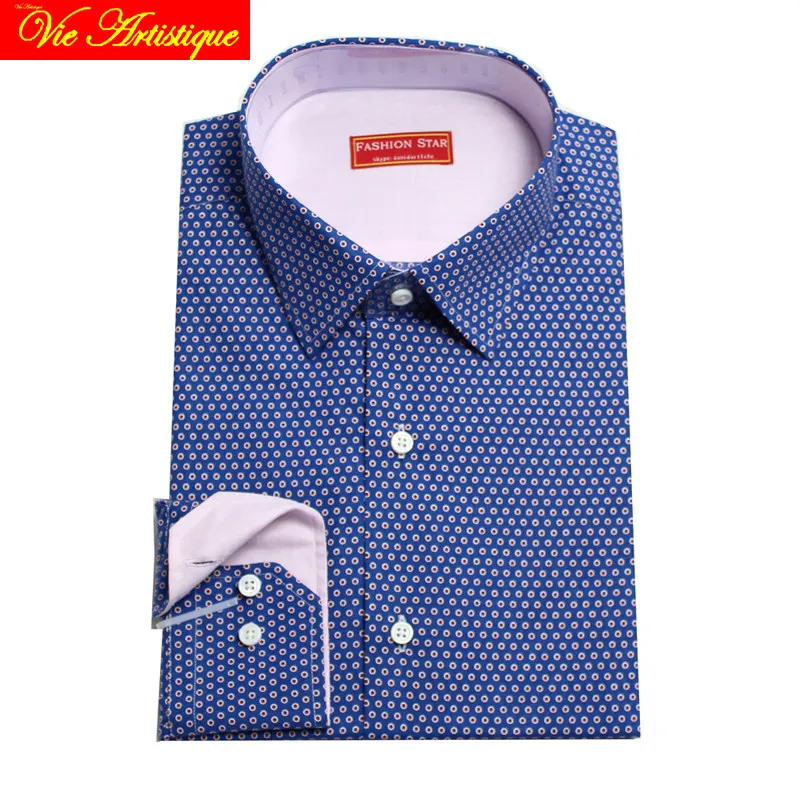 

custom tailor made Men's bespoke cotton floral dress shirts business formal wedding ware blouse 2019 long sleeve blue polka dot