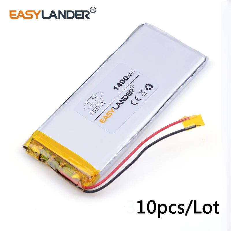 

10pcs /Lot 503778 1400mAH 3.7v lithium Li ion polymer rechargeable battery 053778 mp4 MP5 PSP navigation electronic equipment