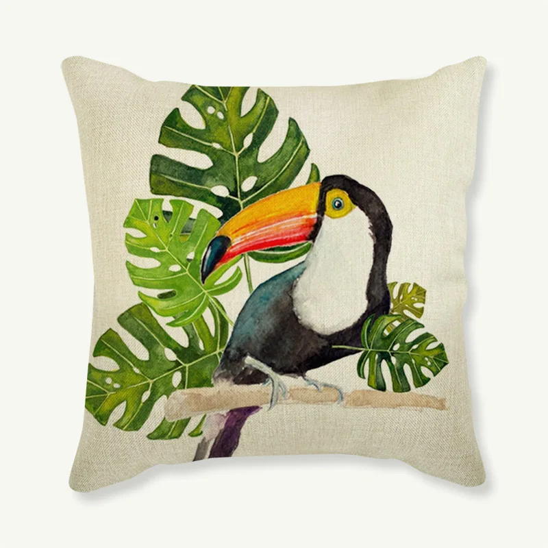 Toco Toucan Bird Pink Parrot Seagull Sofa Cushion Cotton Linen Butterfly Pattern Outdoor Pillows for Backyard Chair Throw Pillow