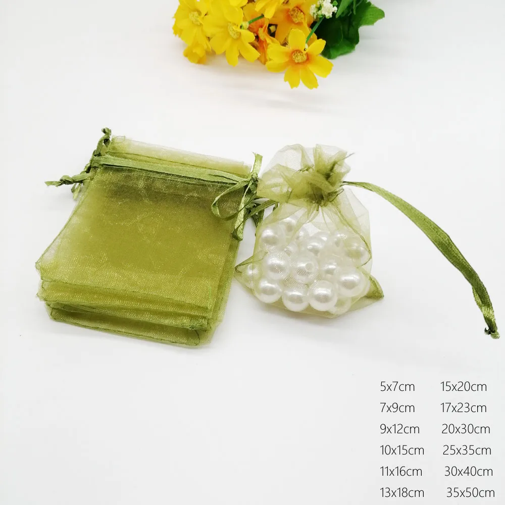 1000pcs Wholesale Small Organza Drawstring Bags Army Green Gift Pouch Sachet Packaging Wedding Party Favors Birthday Displays