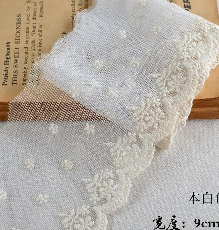 Free Shipping 2 Meters 9cm Width Beige High Quality Clothing Material DIY Craft Wedding Embroidery Lace Trim