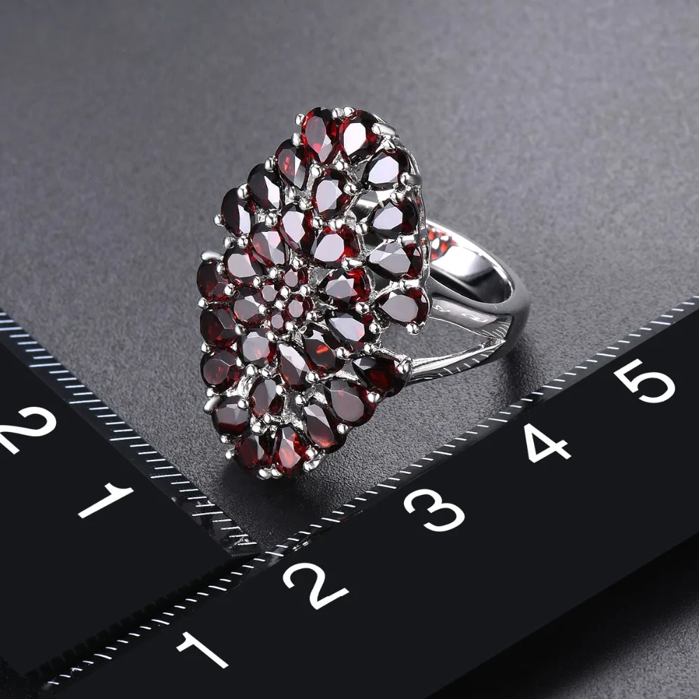 Hutang 6.6ct Garnet Women\'s Wedding Ring Natural Red Gemstone Solid 925 Sterling Silver Flower Rings Fine Elegant Jewelry Gift