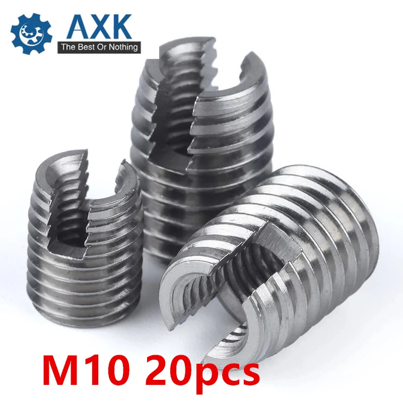 20pcs Stainless Steel M10 Self Tapping Thread Insert Screw Bushing M10*1.5*18mm 302 Slotted Type Wire Thread Repair Insert