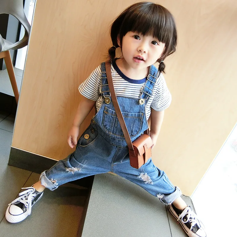 2024 Spring New Girls Belt Hole Jeans Pants Korean Children Kids Pant with Pocket Boys Ripped Jeans Clothes Baby Girl Clothing