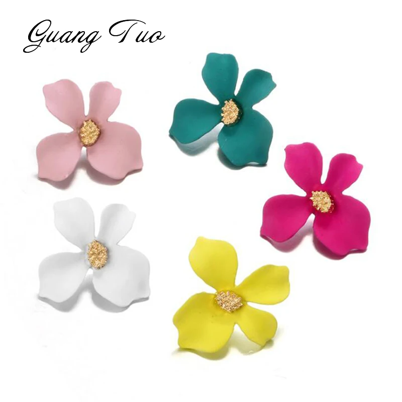 Sweet Flower Earrings For Women Fresh Four-petal Stereo Flower Stud Earrings Fashion Temperament 5 Colors Flower Earring