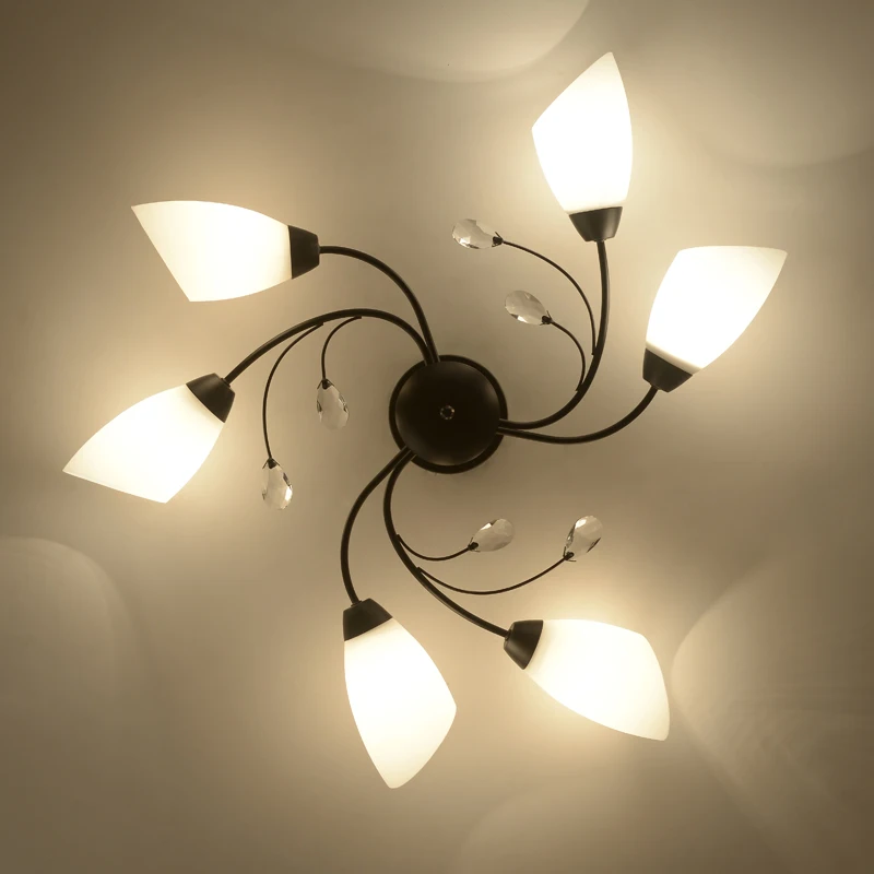 

Iron Surface mounted ceiling lighting american style 4/6/8 heads ceiling lights bedroom living room ceiling lamp k9 crystal