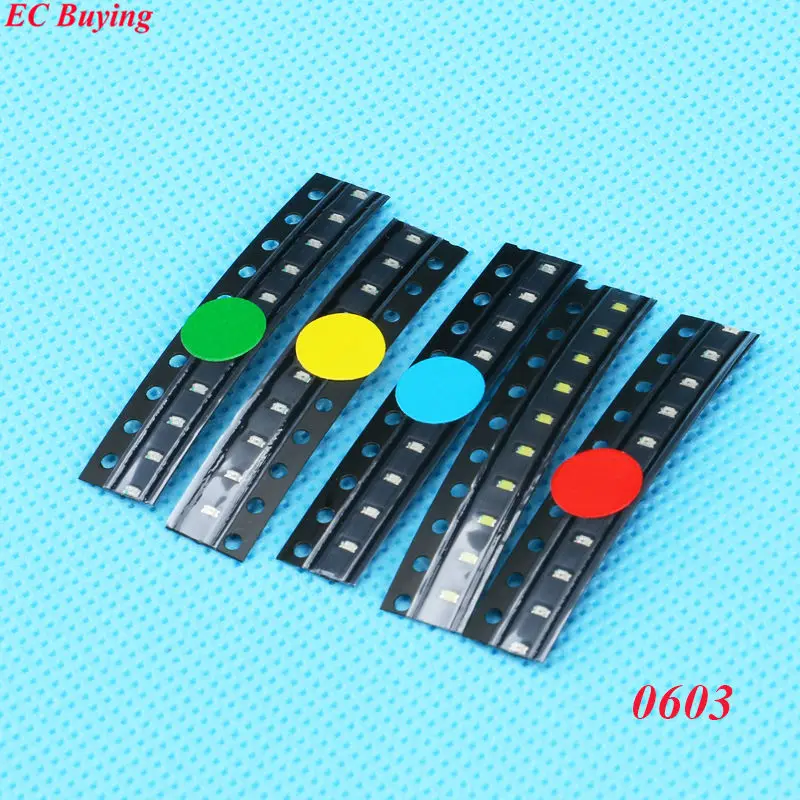 5colors*10pcs=50PCS0603SurfaceMountLEDDiodeLightEmittingDiodesWhiteYellowRedGreenBlueAssortedKitDIYKit