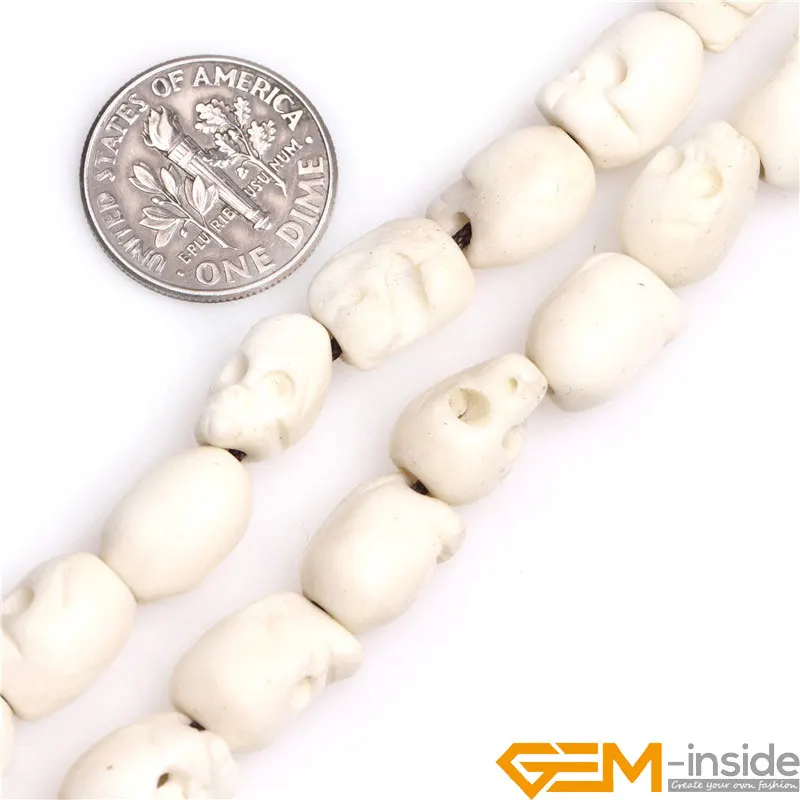 Big Hole 1.2mm White Carved Bone Skull Beads DIY Loose Beads For Jewelry Making Strand 16\