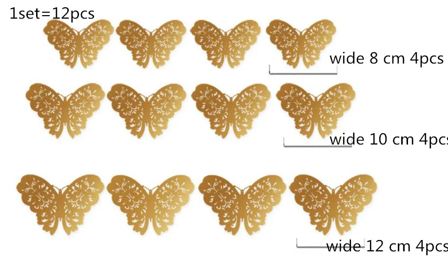 

50sets 12pcs/set 3D PVC Wall Stickers Butterflies Hollow DIY Home Decor Poster Kids Rooms Wall Decoration Party Wedding