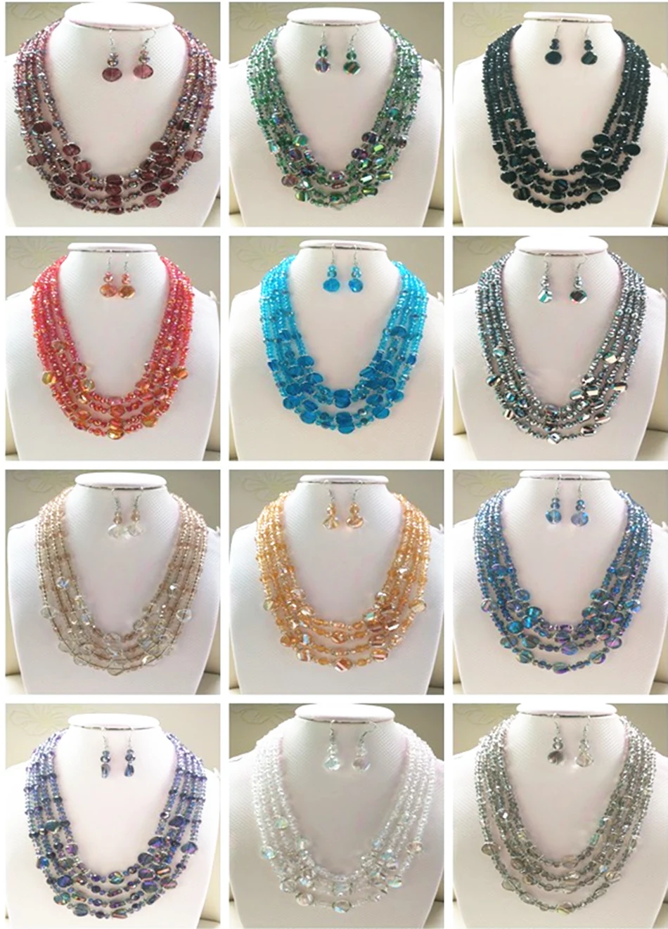 

Free shopping Fashion DIY 4 rows jewelry Multi 12 color Crystal beads necklace,Earrings/sets EE001