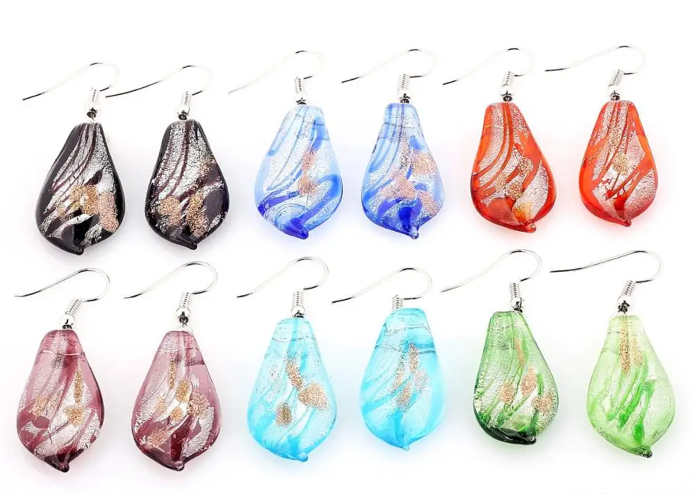 QianBei Wholesale 6Pairs Leaf Murano Glass Hook Earrings Fashion Jewelry Charm Party Wedding Xmas Gift