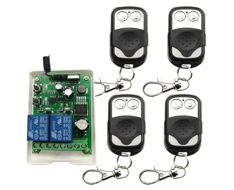 Interruptor de controle remoto sem fio, dc 12v 24v 36v 48v 10a relé 2 canais rf código de aprendizagem iluminação universal 315mhz