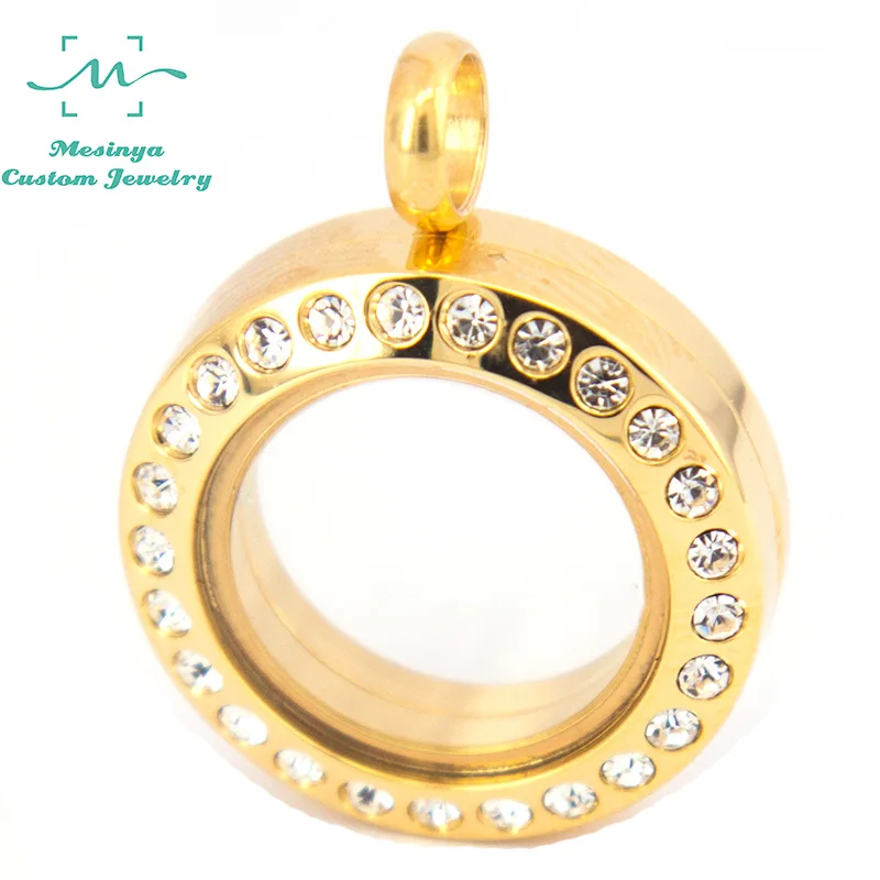 10pcs 20mm mini 316L Stainless steel PVD gold czech crystal glass locket for floating charms ,floating charms not included