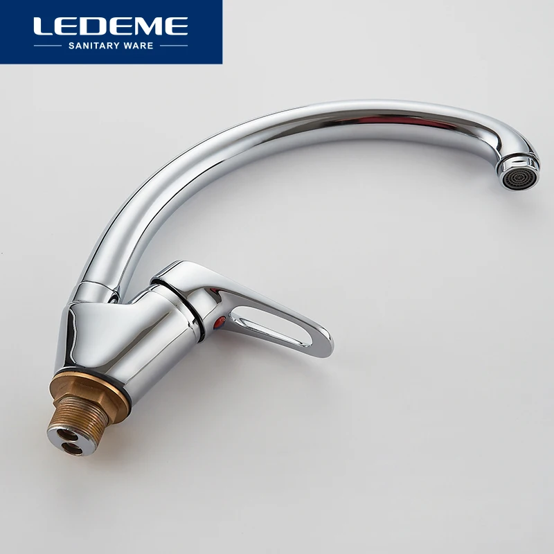 LEDEME 360 Degree Rotation Kitchen Faucet Sink Brass Chrome Cold And Hot Mixer Tap Curved Outlet Pipe Taps Single Handle L5913