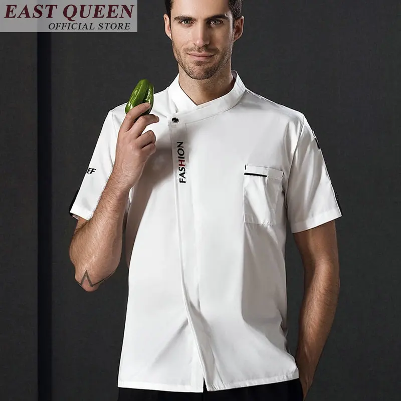 Chef men stand collar short sleeve summer casual restaurant cook clothes high quality cook uniform hotel chef jacket DD821 L