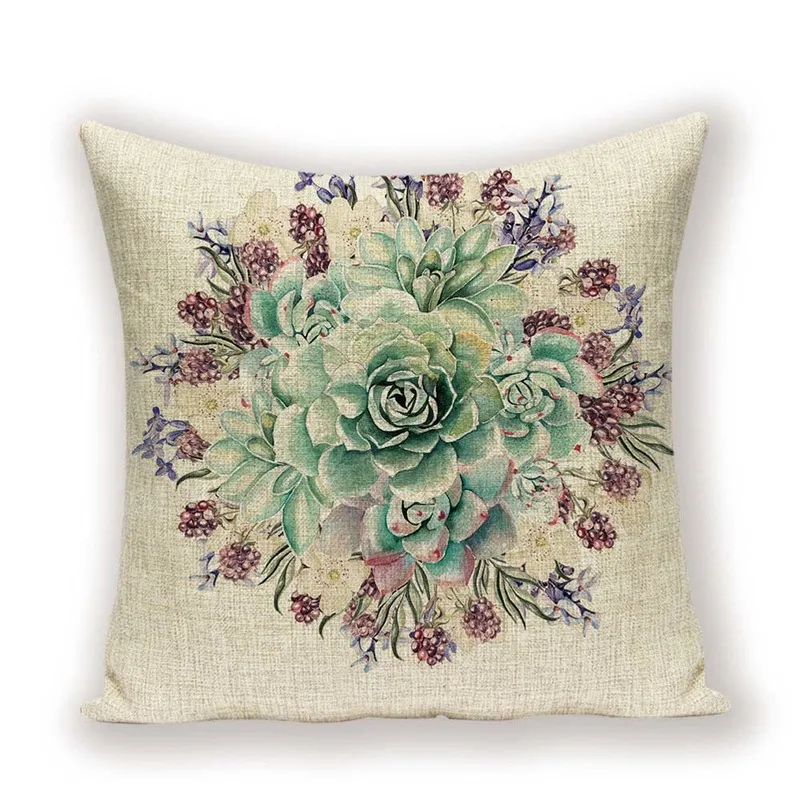 Cartoon Cushion Cover Cactus Pillow Vintage Decorative Living Room Cushions Flower Decor Throw Pillows Green Pillowcase 45*45