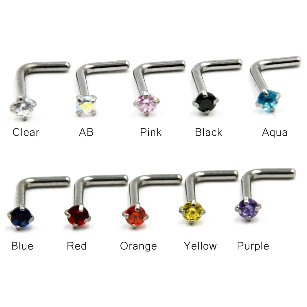 1pcs Surgical Steel Zircon Nose Ring L Shape Nose Studs Earring Cartilage Helix Bone Piercing Body Jewelry For Woman Gift 18g