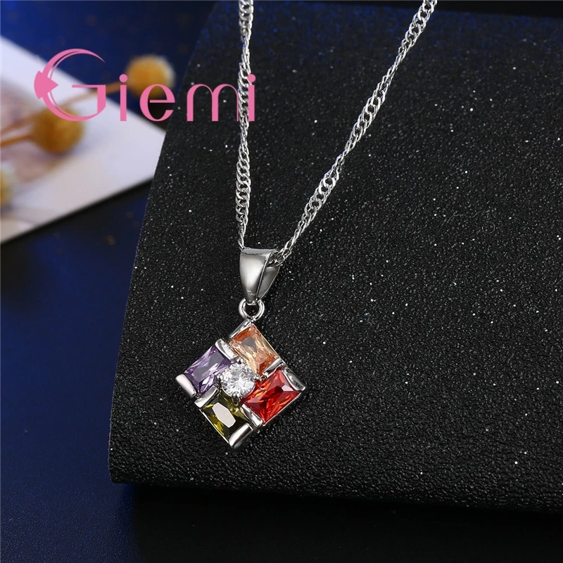 Cubic Zirconia 925 Sterling Silver Interested Gorgeous Crystal Square Quartet Ladies Necklace Earrings Set High Discount