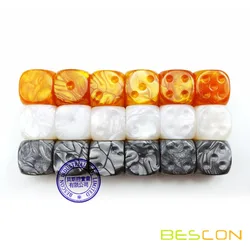 Bescon Raw Unpainted Marble 16MM Game Dice with Blank 6th Side, 3 Assorted Color Set of 18pcs, Blank Marble Die