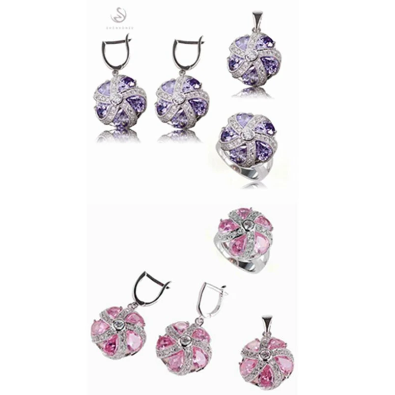 SHUNXUNZE Engagement Wedding jewelry sets & more for women Purple Pink Cubic Zirconia Rhodium Plated R449set R479set size 6 - 9