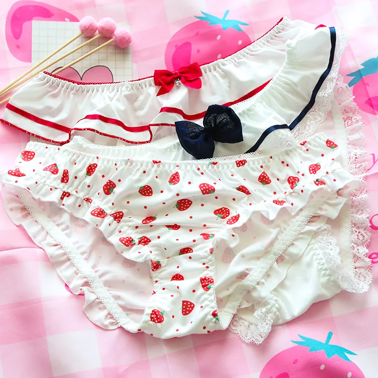 Strawberry Sailor Navy Style Cute Women's Daily Intimate Panties Girl's Underwear Comfortable Milk Silk Good Quality